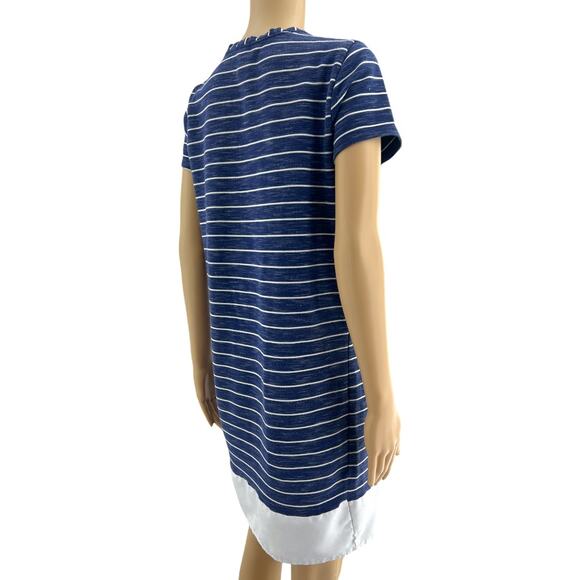 Merona LARGE Blue White Striped Short Sleeve Column Shift T-Shirt Mini Dress - Picture 4 of 7